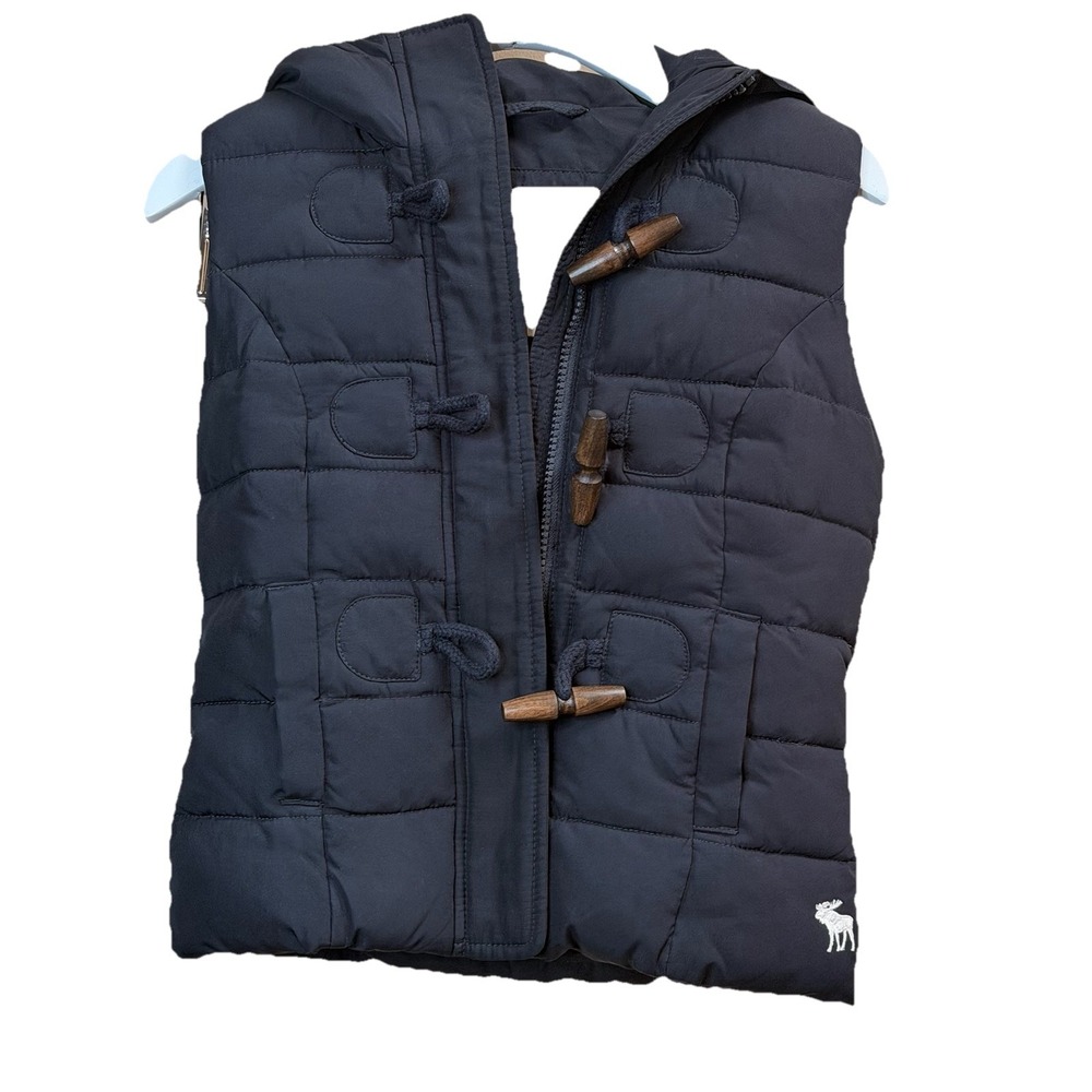 Abercrombie Youths Puffer Vest Black Hooded Toggle Closure SZ-M Youth 7/8 Full Z